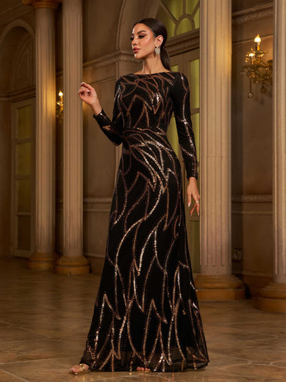 Thora Line Uzun Kollu Maxi Elbise