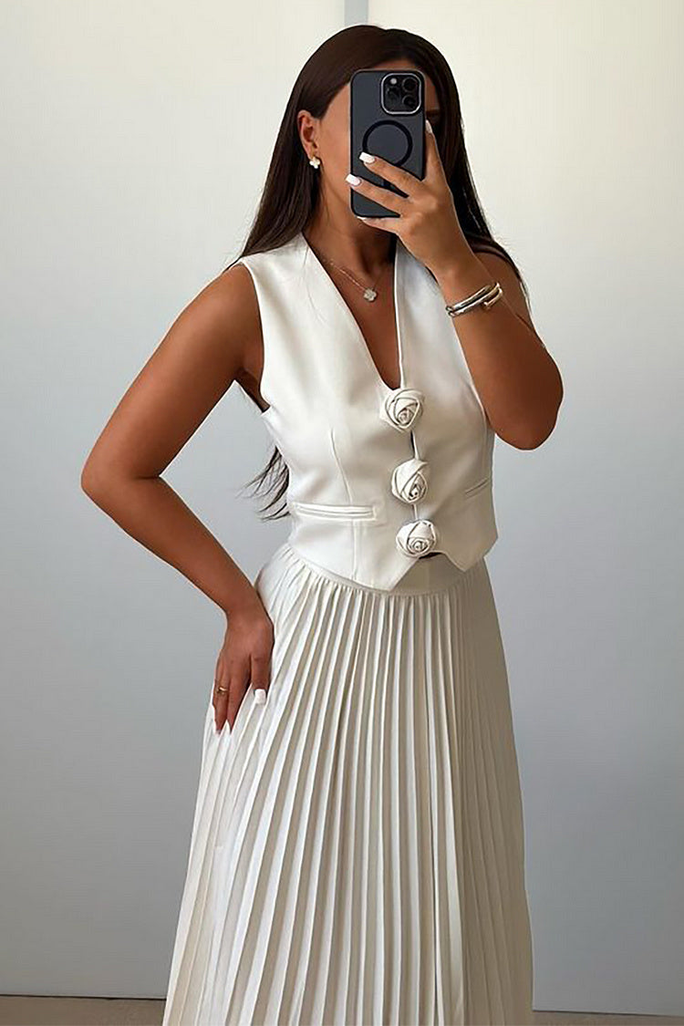 Madeline Rozet Pileli Maxi Etek Takım