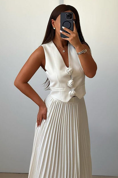 Madeline Rozet Pileli Maxi Etek Takım