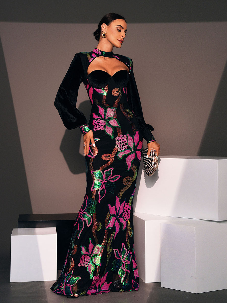 Dilara Kesik Fener Kollu Denizkızı Maxi Elbise