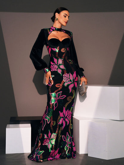 Dilara Kesik Fener Kollu Denizkızı Maxi Elbise