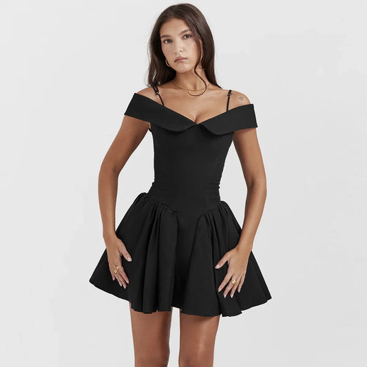 Elida Floral Mini Elbise-Siyah