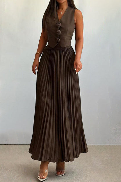 Madeline Rozet Pileli Maxi Etek Takım