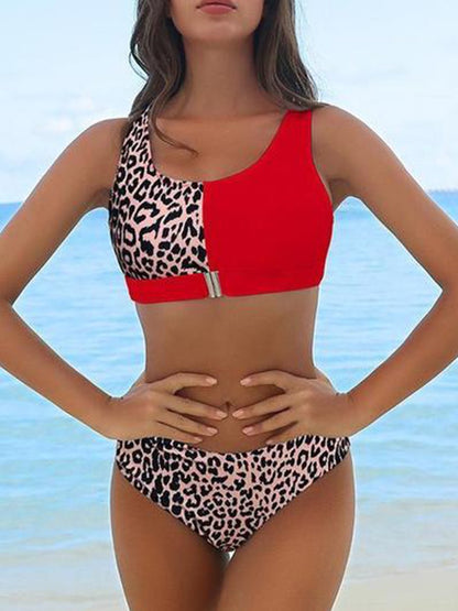 Leopar Çiçekli Patchwork Fermuarlı Bikini Takımı