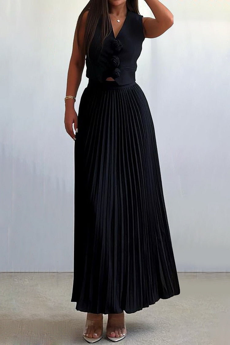 Madeline Rozet Pileli Maxi Etek Takım