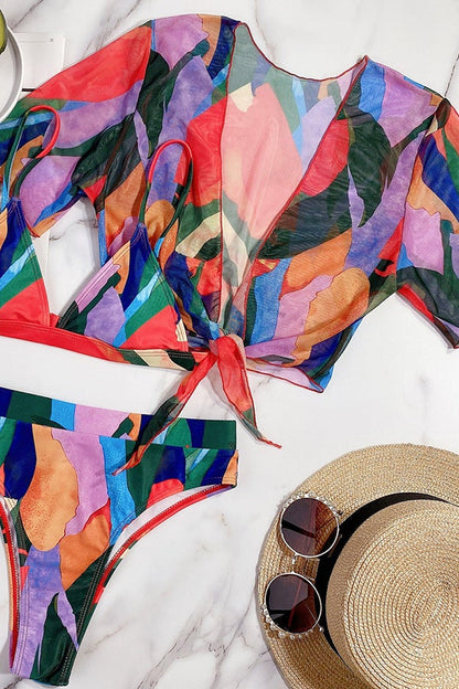Kontrast Baskılı Bikini Üç Parçalı Set