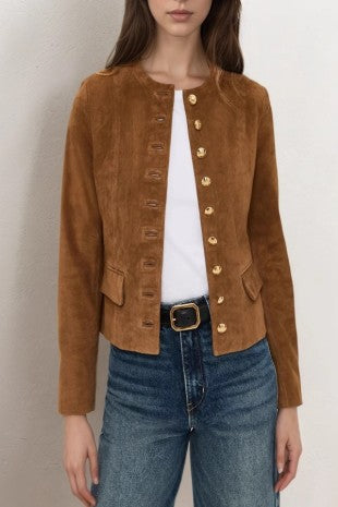 Uzun Kollu Düğmeli Vegan Süet Ceket