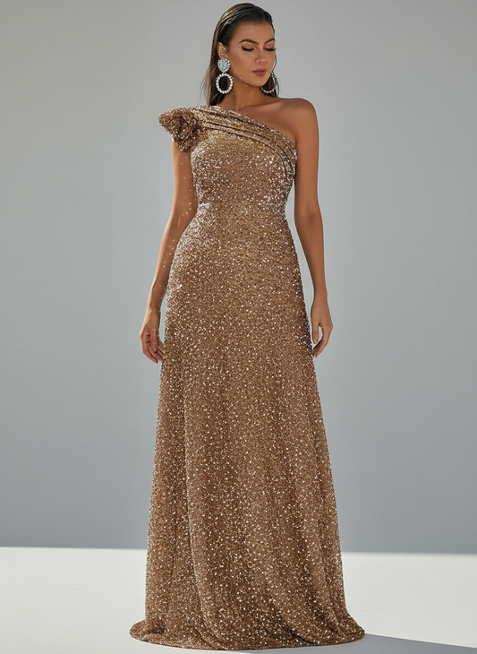 Fayre Tek Omuzlu Maxi Elbisesi