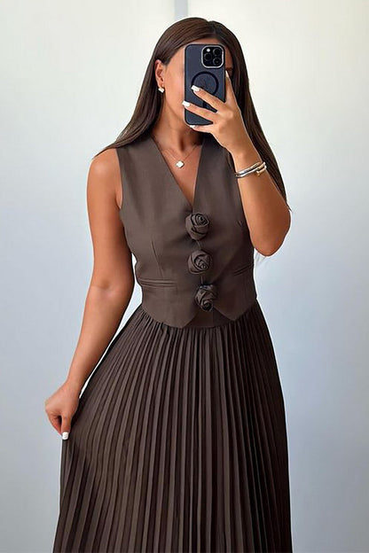 Madeline Rozet Pileli Maxi Etek Takım