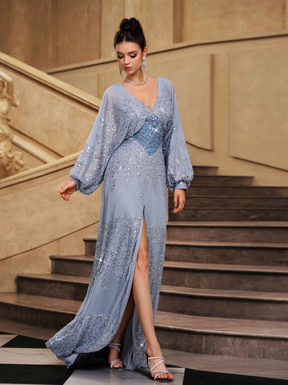 Yasmina Fener Kollu Yırtmaçlı Maxi Elbisesi