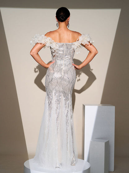 Linnea Omuzları Açık Aplike Maxi Elbise