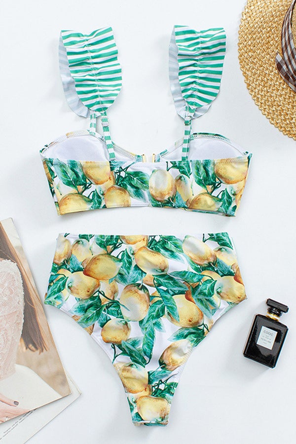 Renkli ve Sevimli Limon Baskılı Bikini Mayo