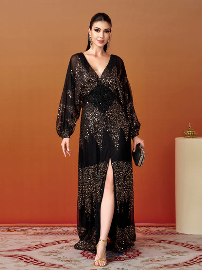 Yasmina Fener Kollu Yırtmaçlı Maxi Elbisesi