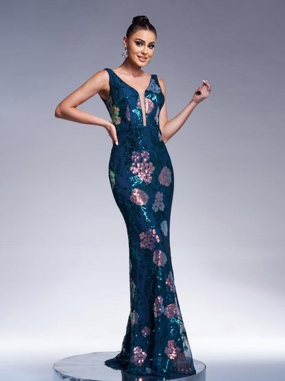 Zephyrine Çiçek Desenli Kolsuz Maxi Elbise