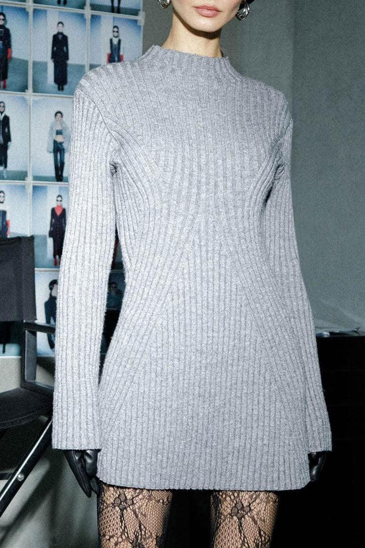 Ribana Örgü Kışlık Mini Elbise - Gri