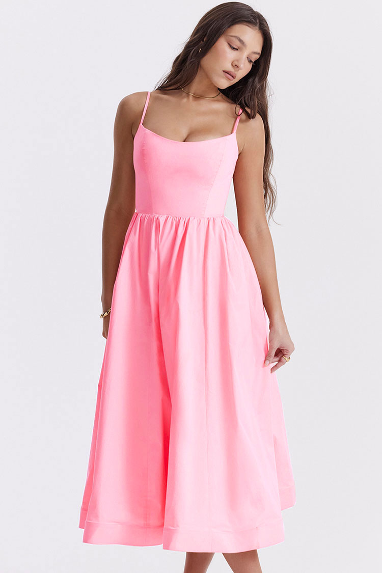 Fresh Askılı Cepli Midi Elbise - Pembe