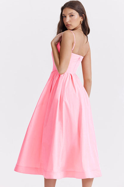 Fresh Askılı Cepli Midi Elbise - Pembe