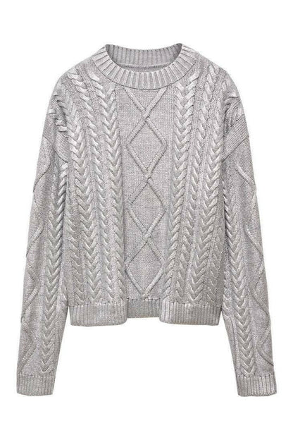 Sweter Genevieve z metaliczną folią i splotem kablowym