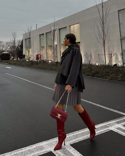 Bordo Şık Şal Yaka Kaban