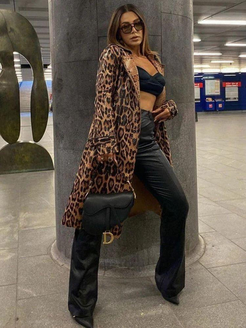 Zarafet Leopar Desenli Trençkot-Mont