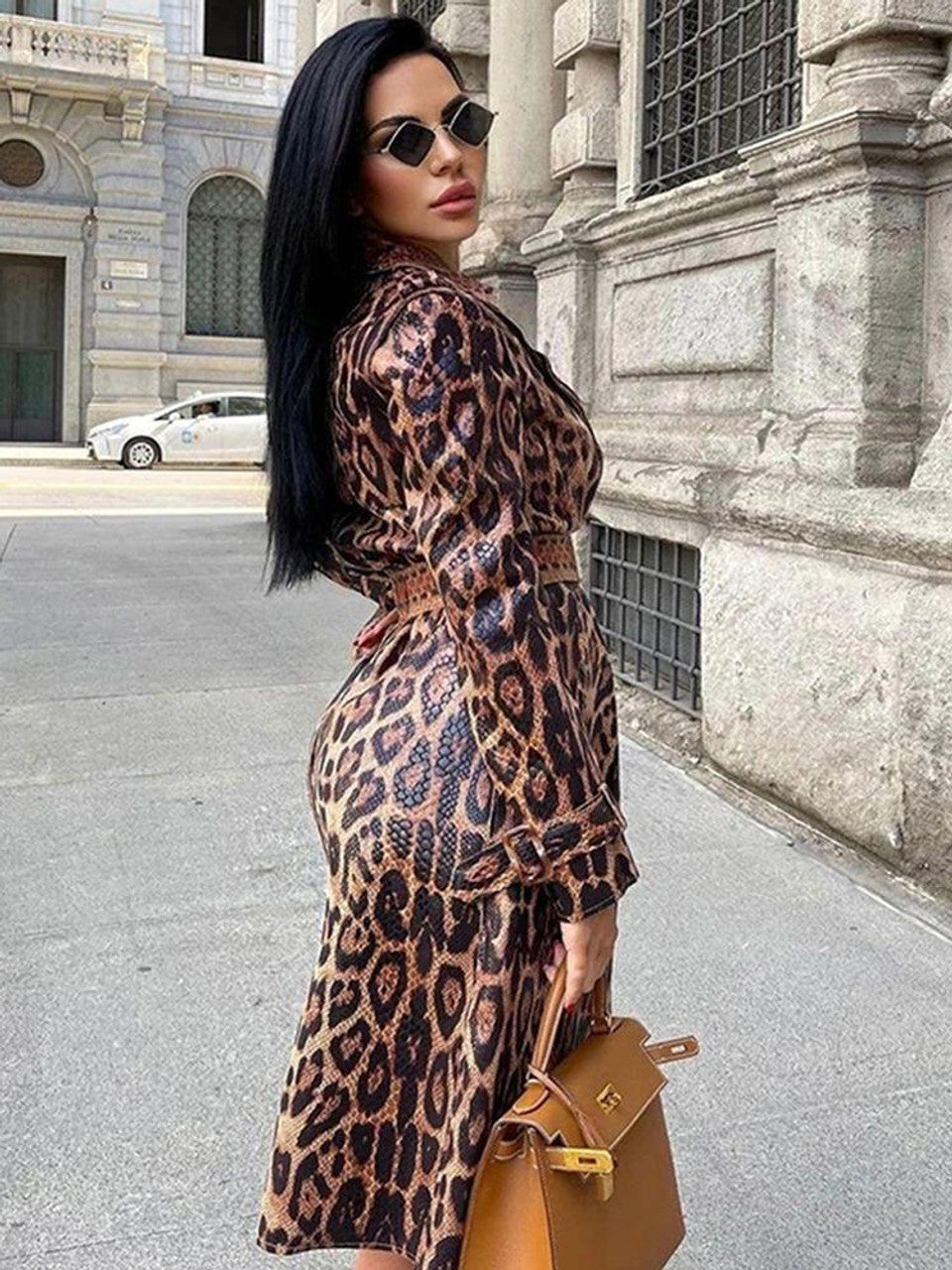 Zarafet Leopar Desenli Trençkot-Mont