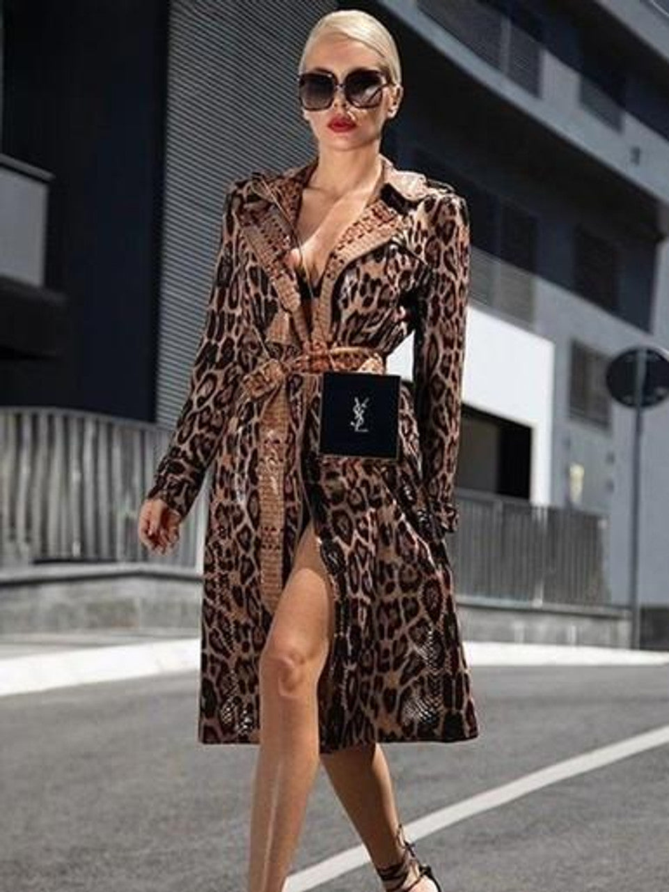 Zarafet Leopar Desenli Trençkot-Mont