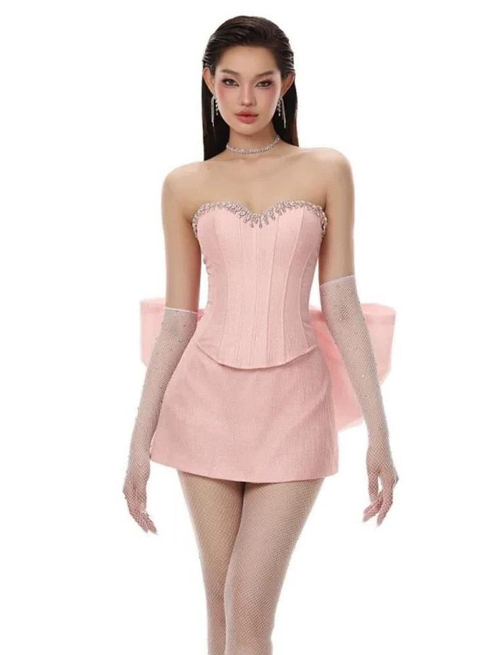 Rhinestone İki Parçalı Mini Elbise