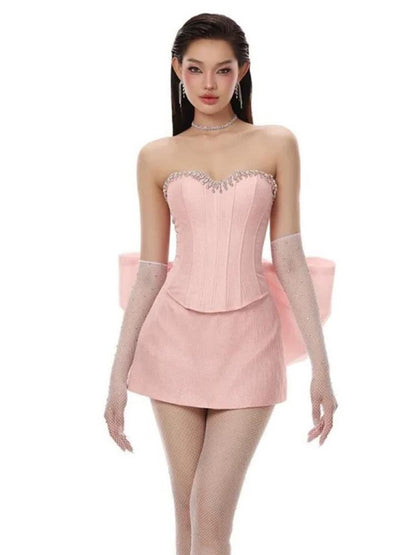 Rhinestone İki Parçalı Mini Elbise