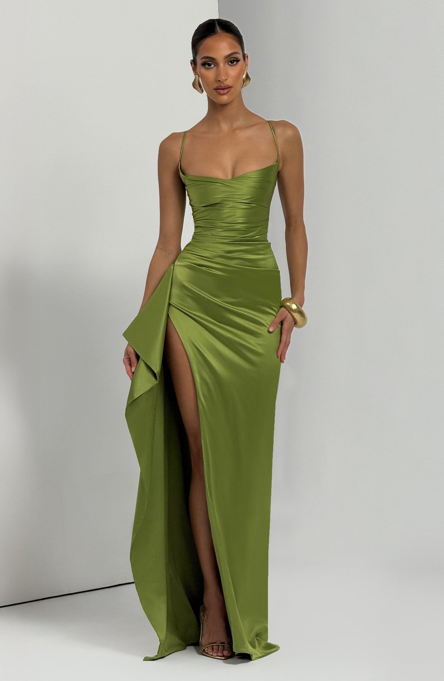 Helen Maxi Elbise - Zeytin Yeşili