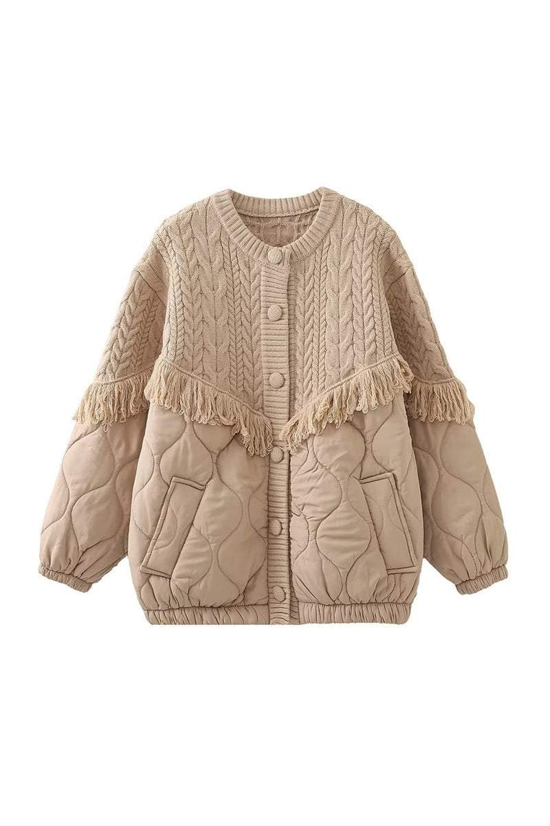 Kurtka dzianinowa z frędzlami Aran 