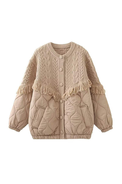 Kurtka dzianinowa z frędzlami Aran 