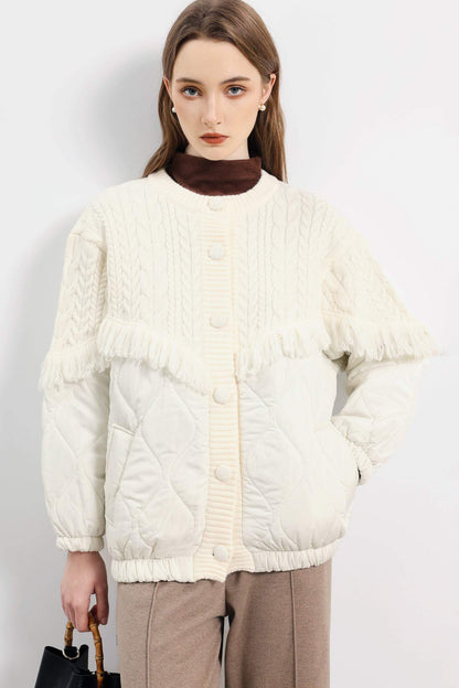 Kurtka dzianinowa z frędzlami Aran 