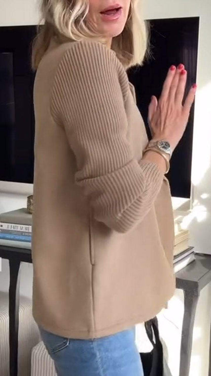 Triko Kollu Kruvaze Kaşe Kaban