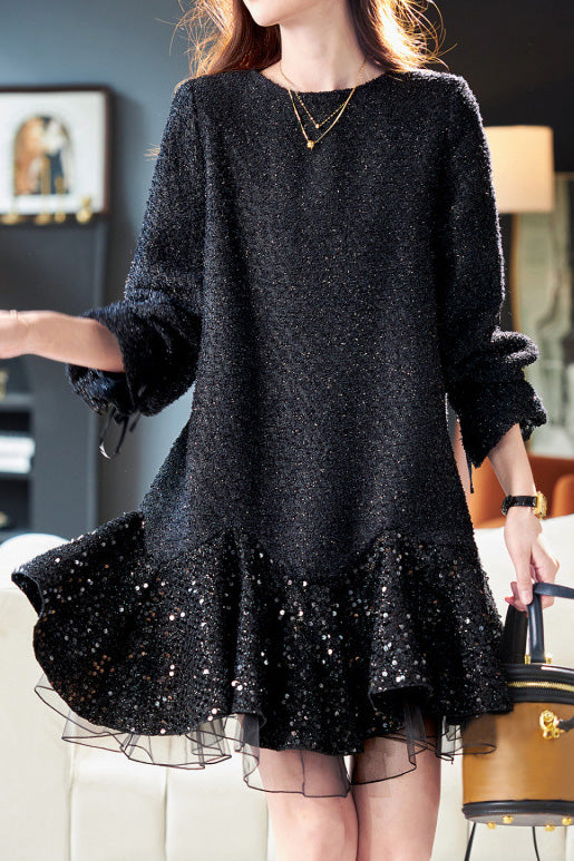 Mary Yuvarlak Yakalı File Mini Elbise