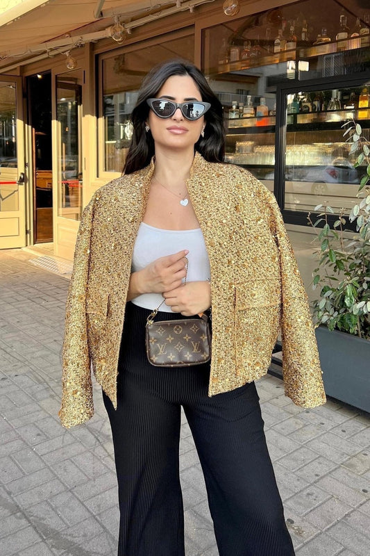 Kimberly Yakalı Metalik Payet Ceket