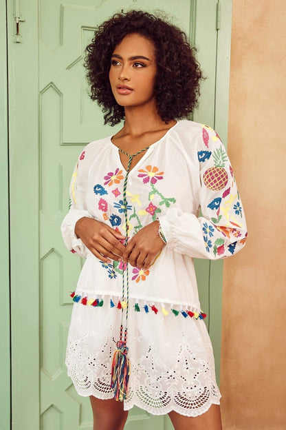 Bluzka z haftowanymi kwiatowymi frędzlami Kyndall
