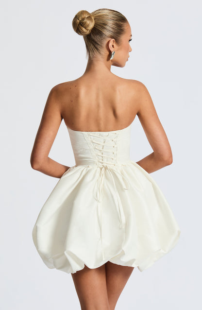 Lotus Mini Elbise - Fildişi