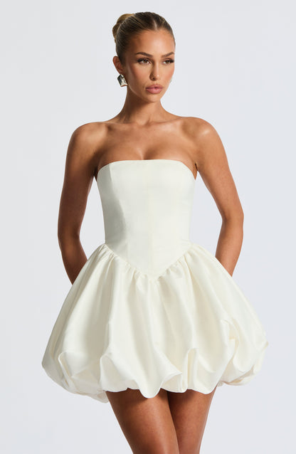 Lotus Mini Elbise - Fildişi