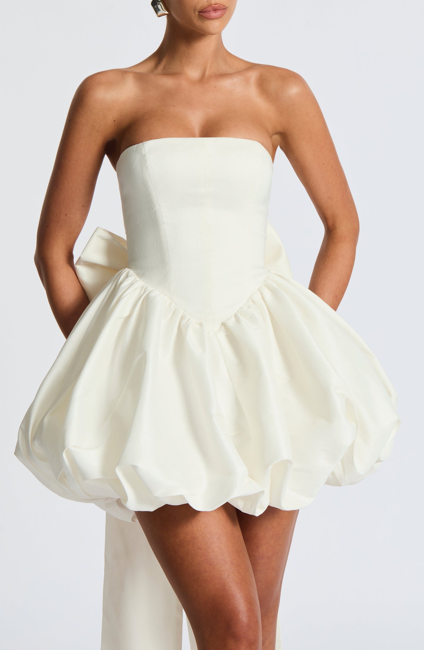 Lotus Mini Elbise - Fildişi