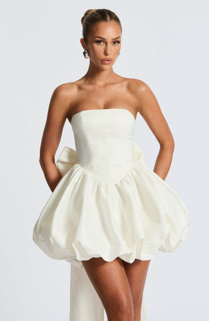 Lotus Mini Elbise - Fildişi
