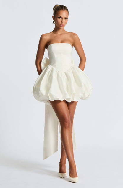 Lotus Mini Elbise - Fildişi