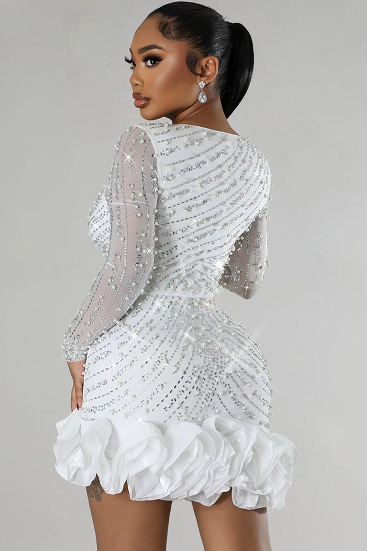 Dalma Boncuklu Fırfırlı Bodycon Mini Elbise