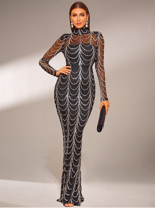 Shira Dalgalı Kokteyl Maxi Elbisesi