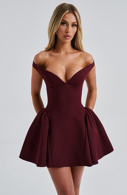 Marla Mini Elbise - Kiraz Rengi