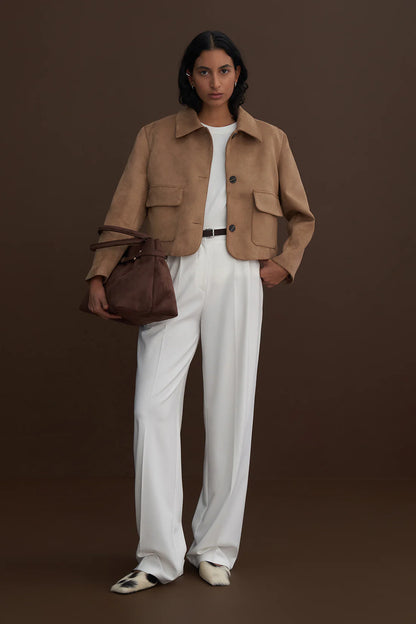 Süet Yumuşak Düğmeli Yaka Ceket