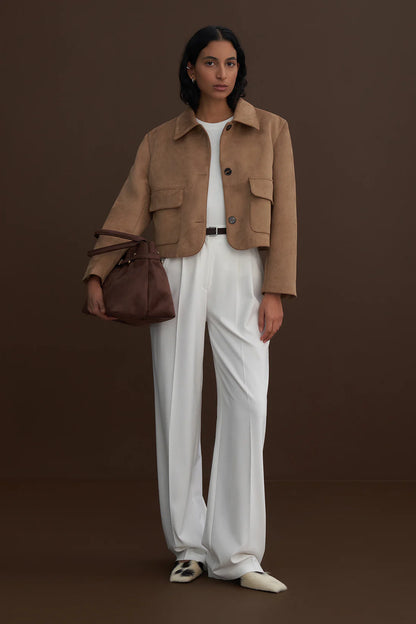 Süet Yumuşak Düğmeli Yaka Ceket