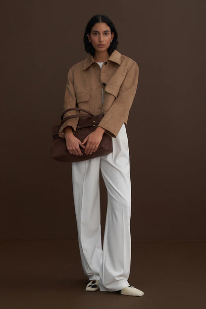 Süet Yumuşak Düğmeli Yaka Ceket