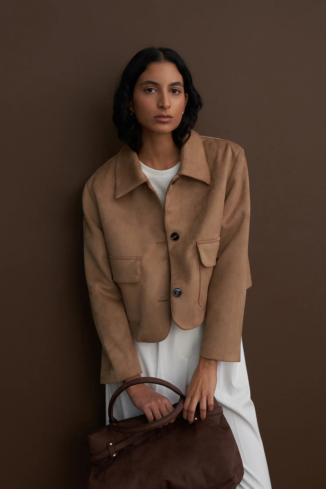 Süet Yumuşak Düğmeli Yaka Ceket