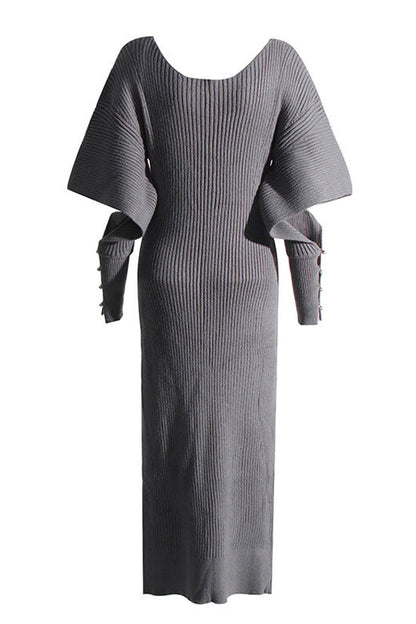 Ribana Örgü Mini Elbise - Koyu Gri