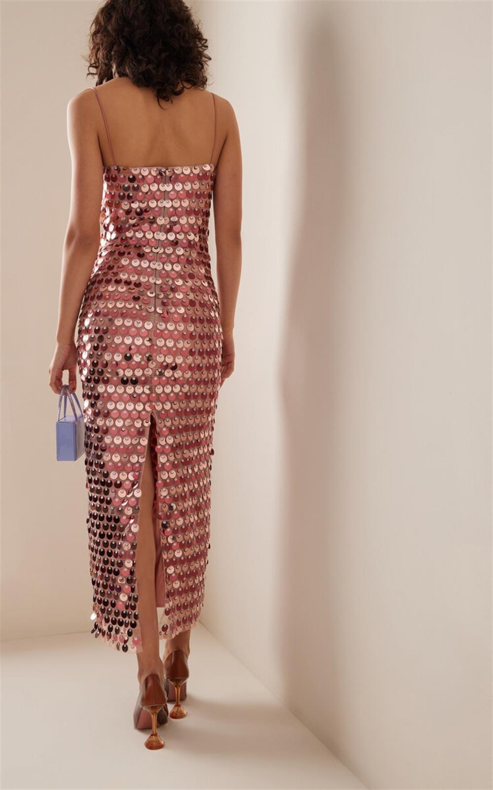 Işıltılı Denizkızı Pullu Split Maxi Elbise